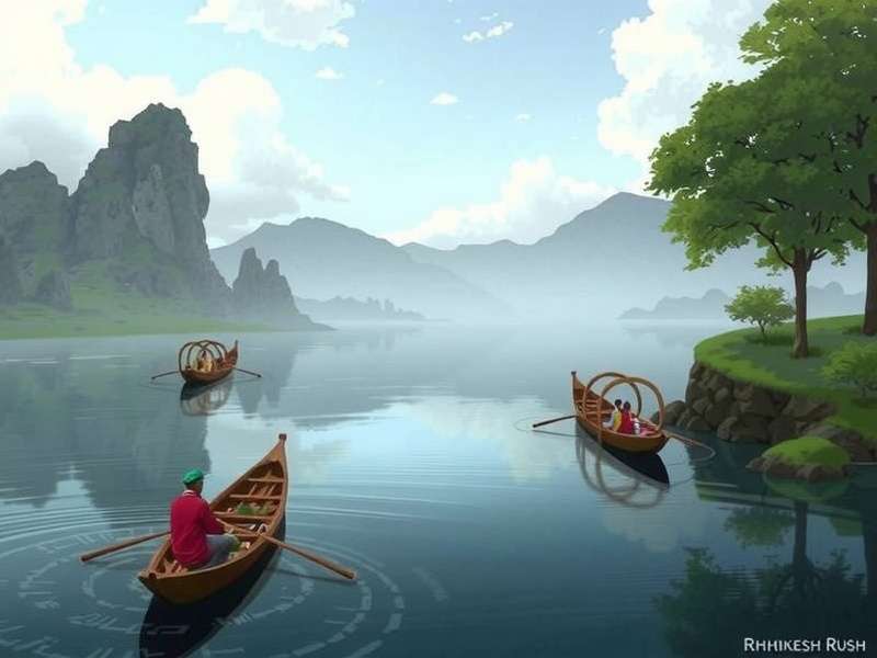 Rishikesh Rush Future Brahmaputra Expansion Concept art for Rishikesh Rush's upcoming Brahmaputra river expansion showing traditional Assamese rafts and landscapes